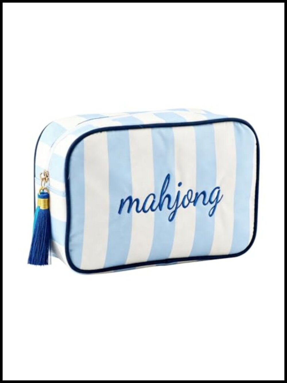 Mahjong Tile Bag Striped Embroidered Carrying Pouch Polyester Zipper
